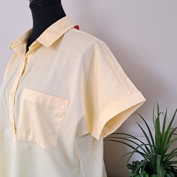 NWT Como Vintage Short Sleeved Yellow Blouse Medium Women's Button Up Shirt - Picture 9 of 15